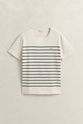 CREAMED WHITE, PLACED STRIPE SS TSHIRT, FLAT-LAY BY GANT AU.