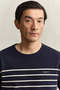 EVENING BLUE, PLACED STRIPE SS TSHIRT, CLOSE-UP BY GANT AU.