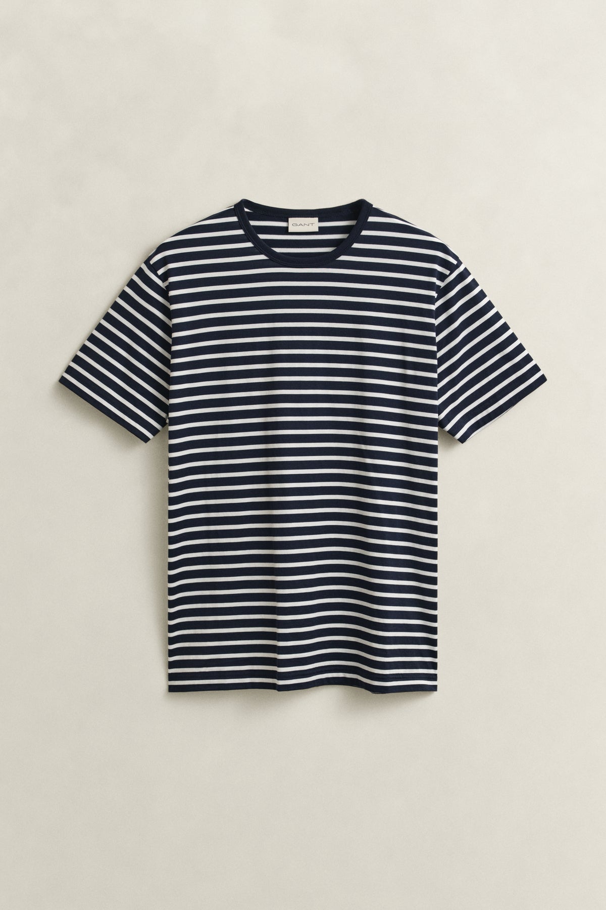 EVENING BLUE, PIMA STRIPE SS TSHIRT, FLAT-LAY BY GANT AU.