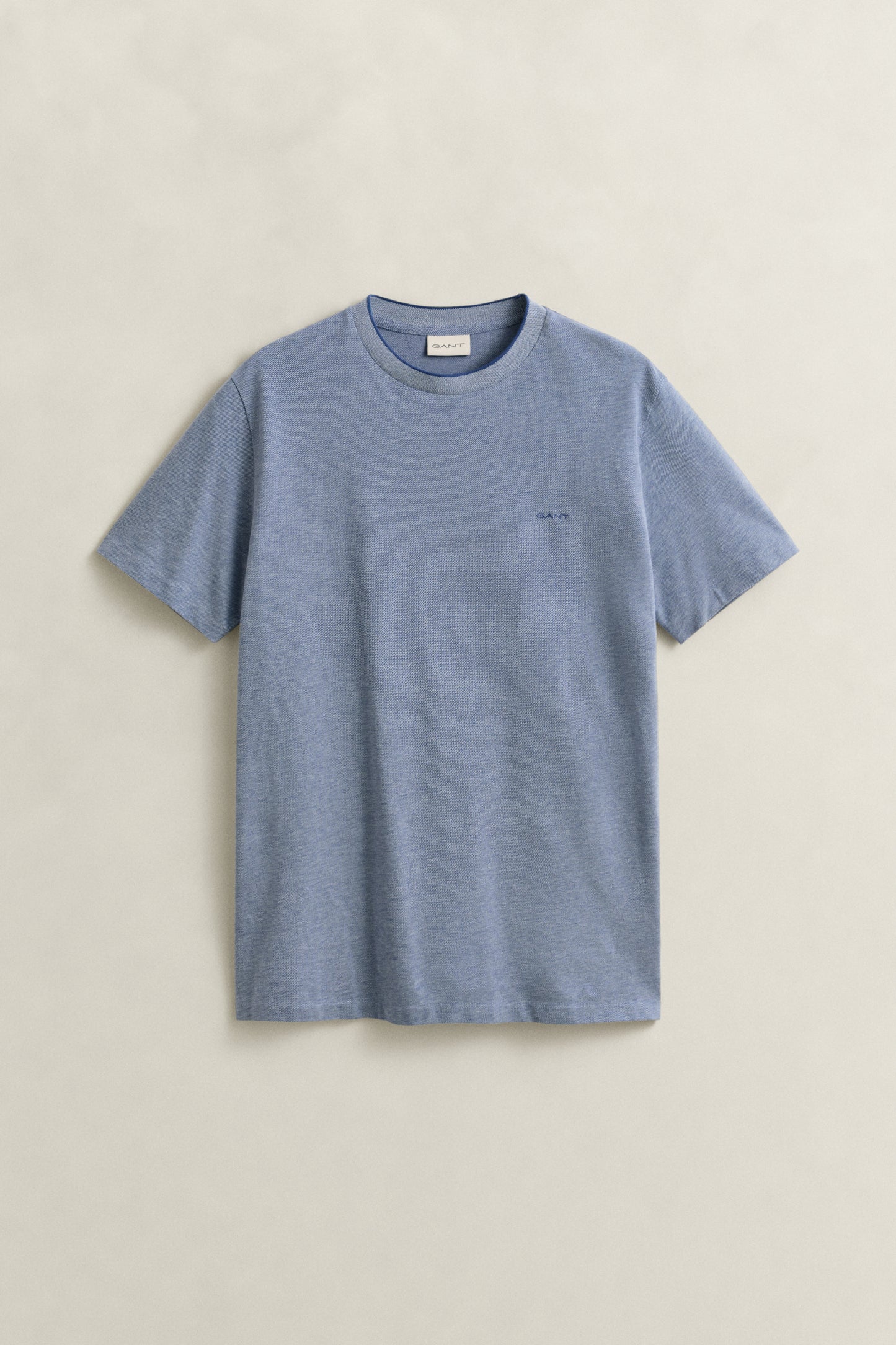 VINTAGE BLUE, 2 TONE PIQUE SS TSHIRT, FLAT-LAY BY GANT AU.