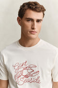 CREAM, EMBROIDERED SS TSHIRT, CLOSE-UP BY GANT AU.
