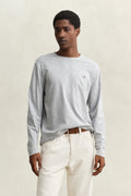 GREY MELANGE, Shield Long Sleeve T-Shirt, FRONT-VIEW BY GANT AU.