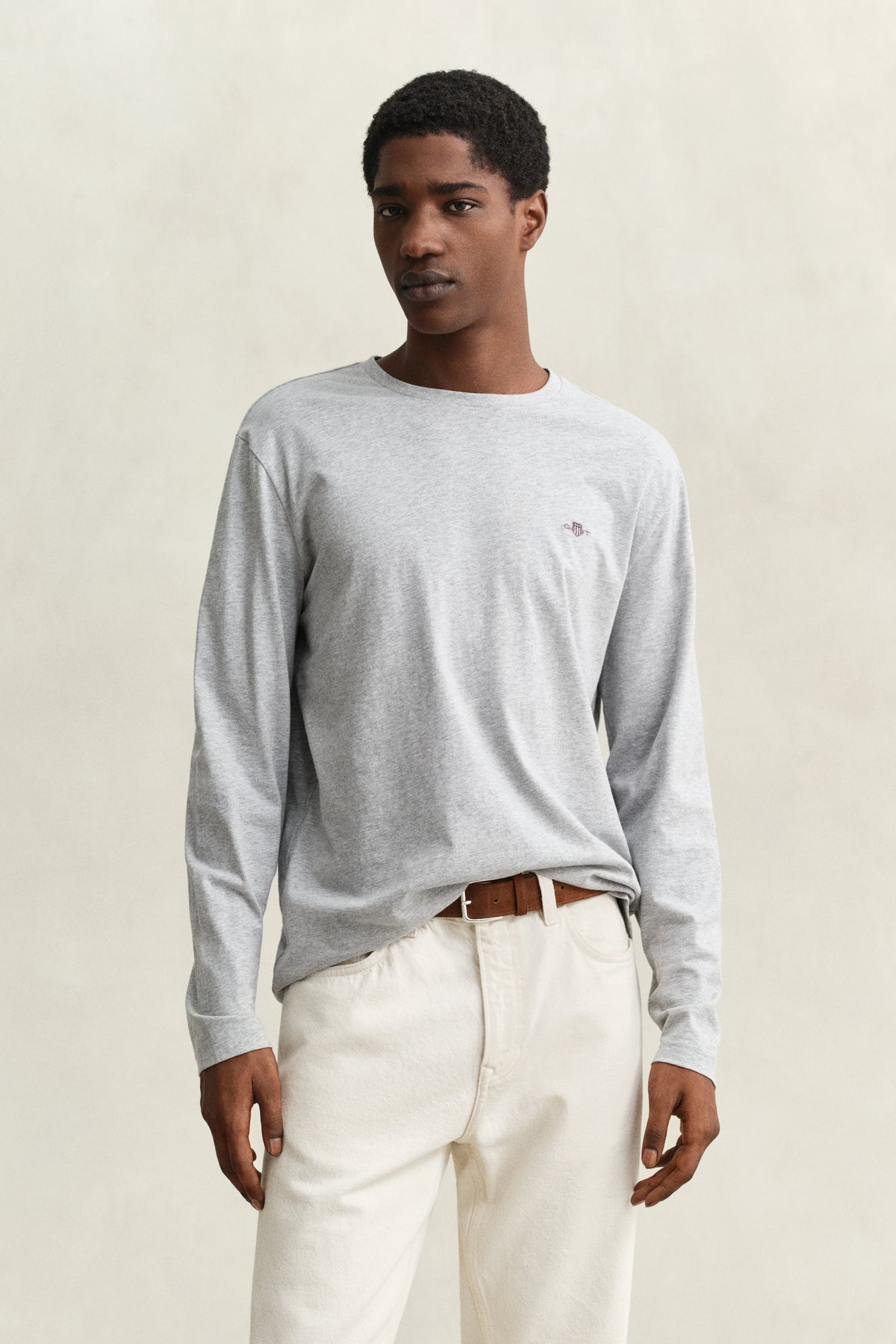 GREY MELANGE, Shield Long Sleeve T-Shirt, FRONT-VIEW BY GANT AU.