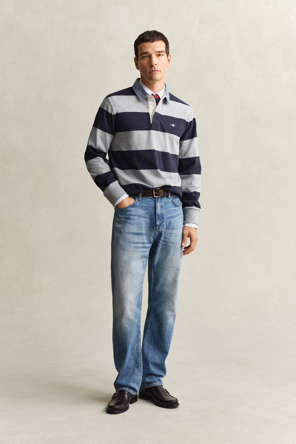Chambray Collar Striped Heavy Rugger