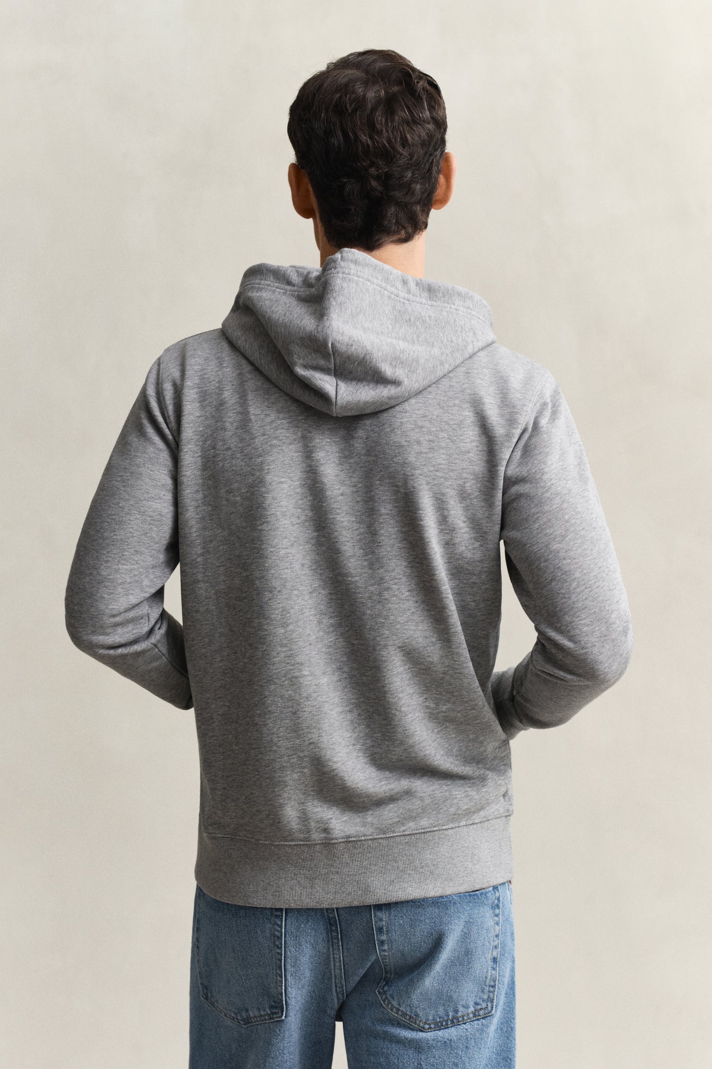 GREY MELANGE, REG SHIELD FULL ZIP HOODIE, BACK-VIEW BY GANT AU.