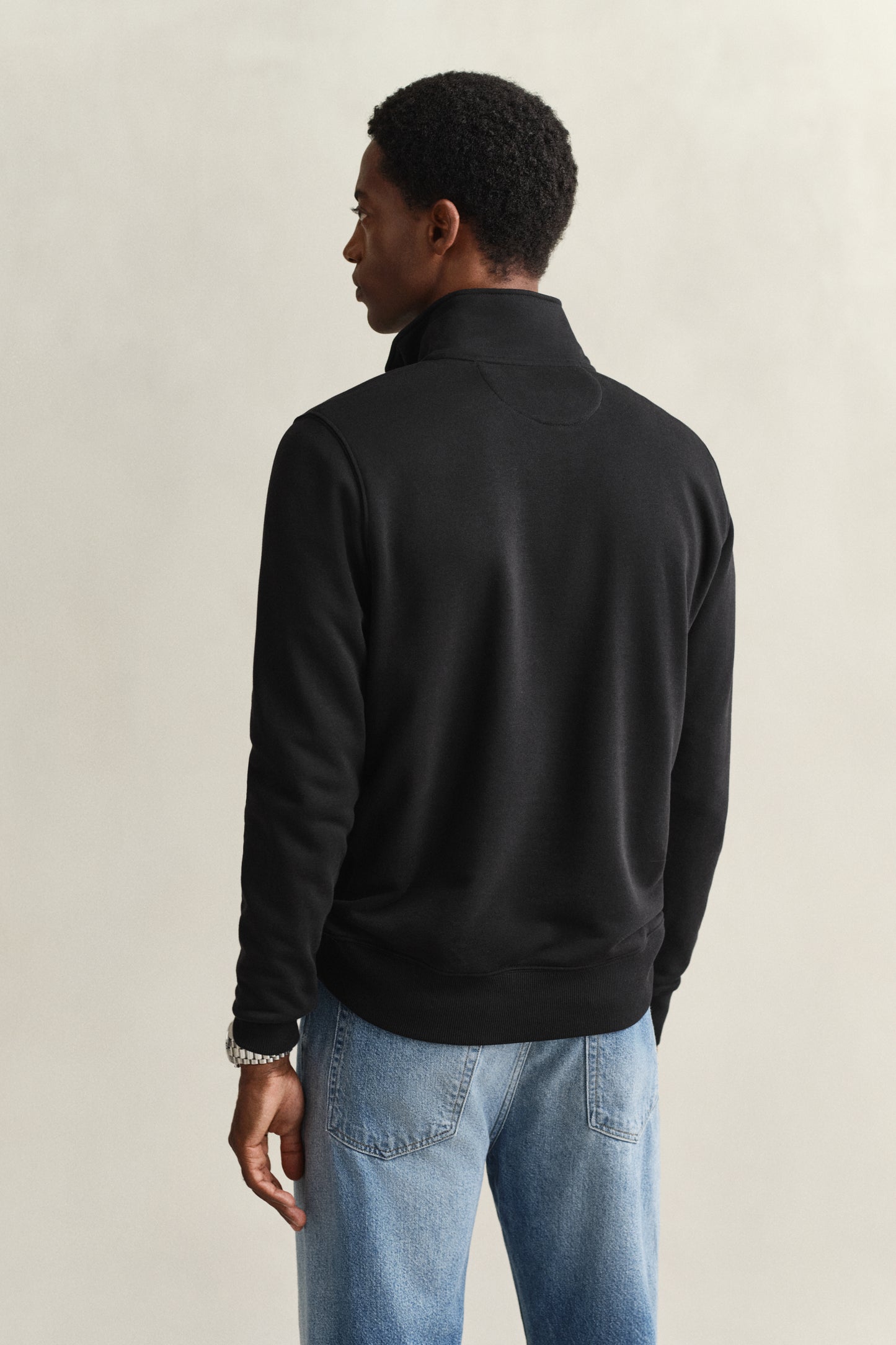 BLACK, REG SHIELD HALF ZIP SWEAT, BACK-VIEW BY GANT AU.
