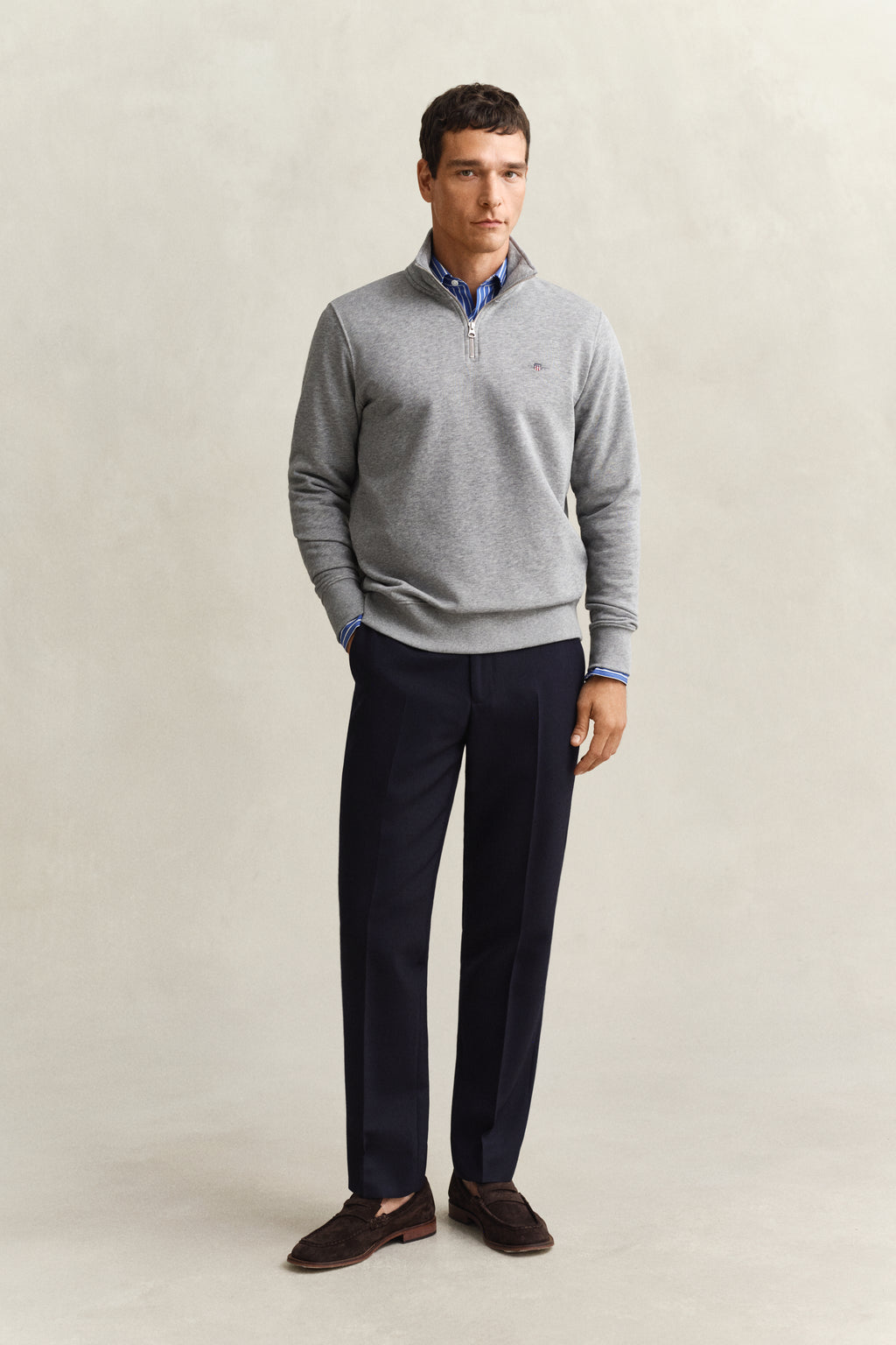 GREY MELANGE, REG SHIELD HALF ZIP SWEAT BY GANT AU.