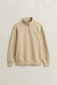OAT BEIGE, REG SHIELD HALF ZIP SWEAT, FLAT-LAY BY GANT AU.