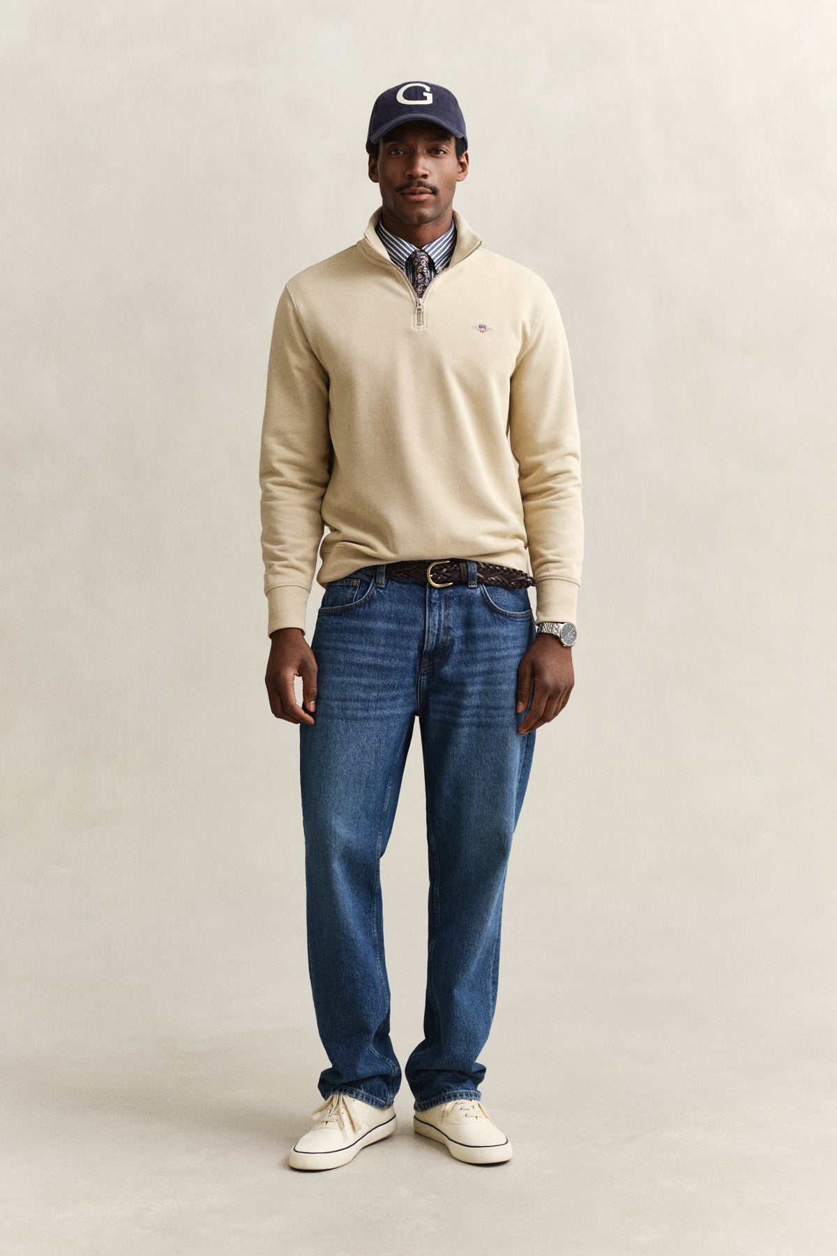 OAT BEIGE, REG SHIELD HALF ZIP SWEAT BY GANT AU.