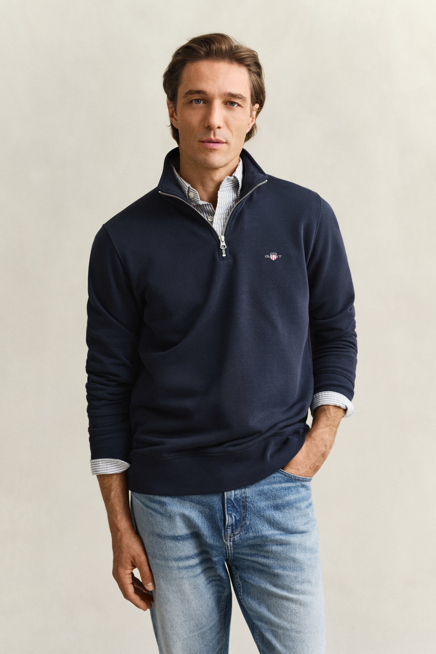 EVENING BLUE, REG SHIELD HALF ZIP SWEAT BY GANT AU.