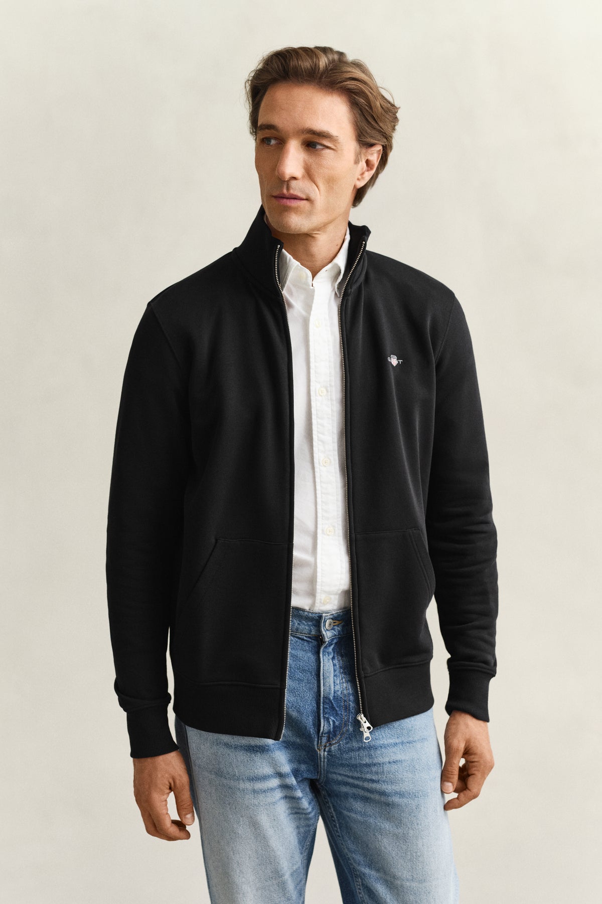 BLACK, REG SHIELD FULL ZIP SWEAT BY GANT AU.