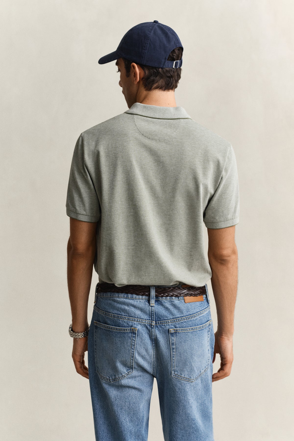 DRY HERB GREEN, 2 TONE SS POLO, BACK-VIEW BY GANT AU.