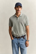 DRY HERB GREEN, 2 TONE SS POLO, FRONT-VIEW BY GANT AU.