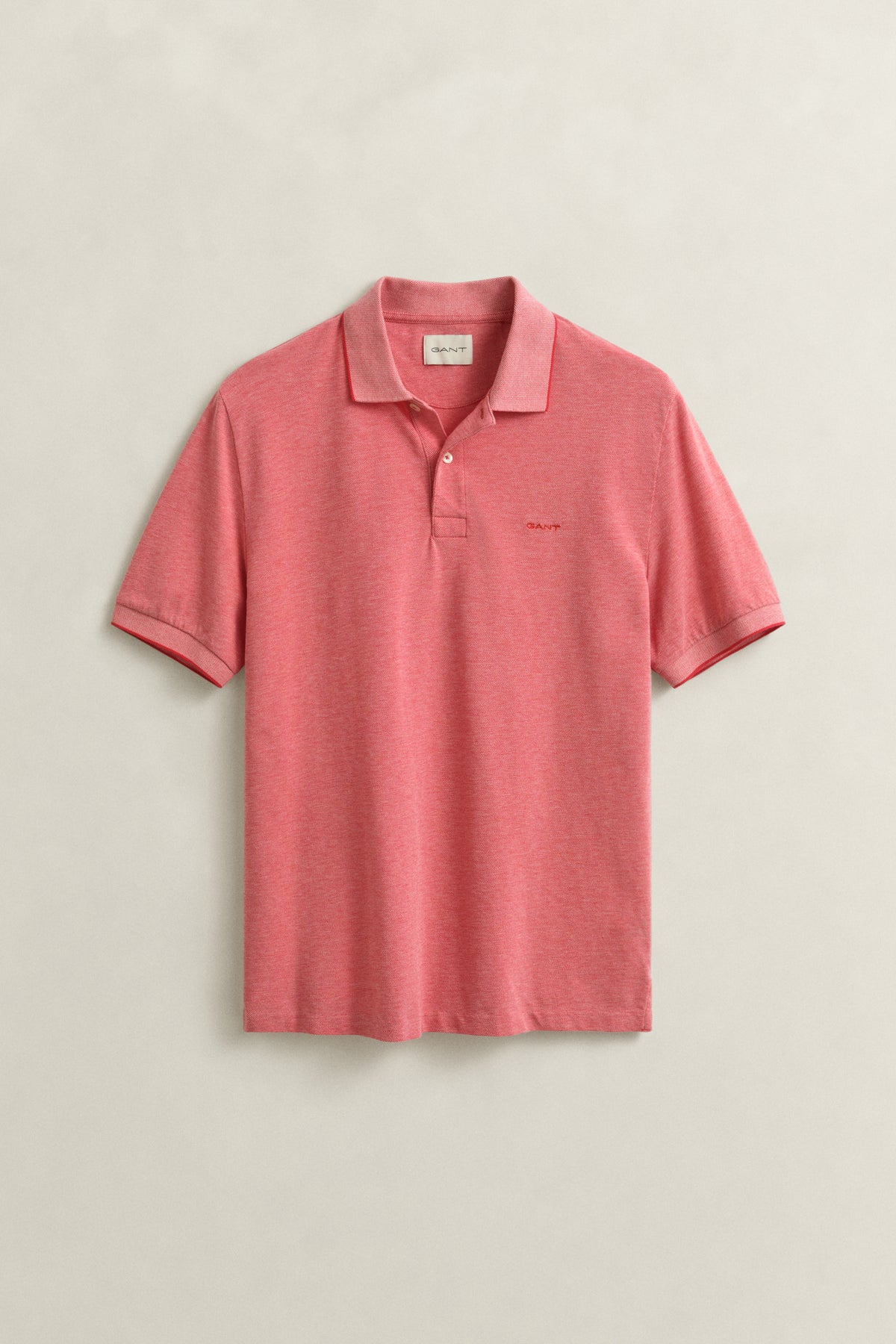 ROSE RED, 2 TONE SS POLO, FLAT-LAY BY GANT AU.