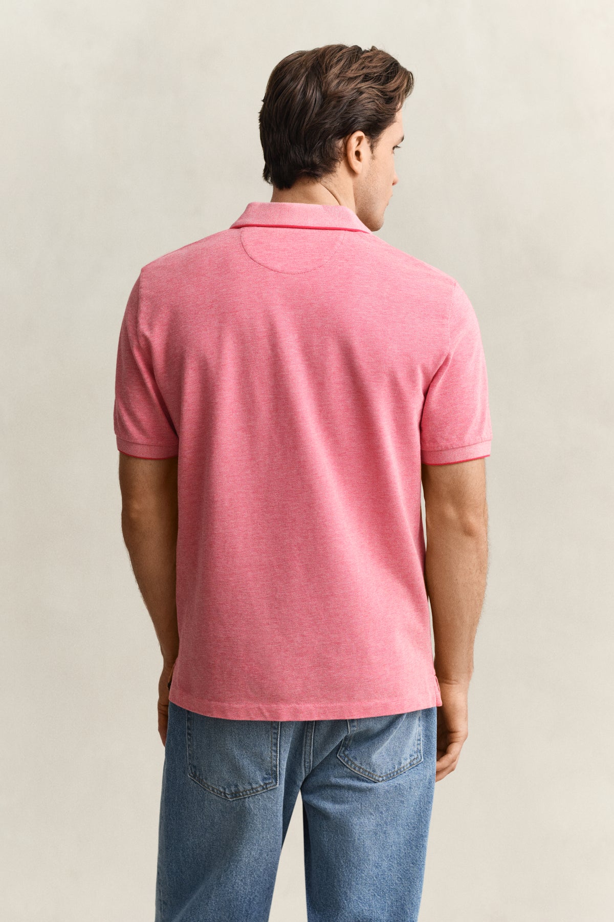 ROSE RED, 2 TONE SS POLO, BACK-VIEW BY GANT AU.