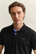 BLACK, REG CONTRAST PIQUE SS POLO, CLOSE-UP BY GANT AU.