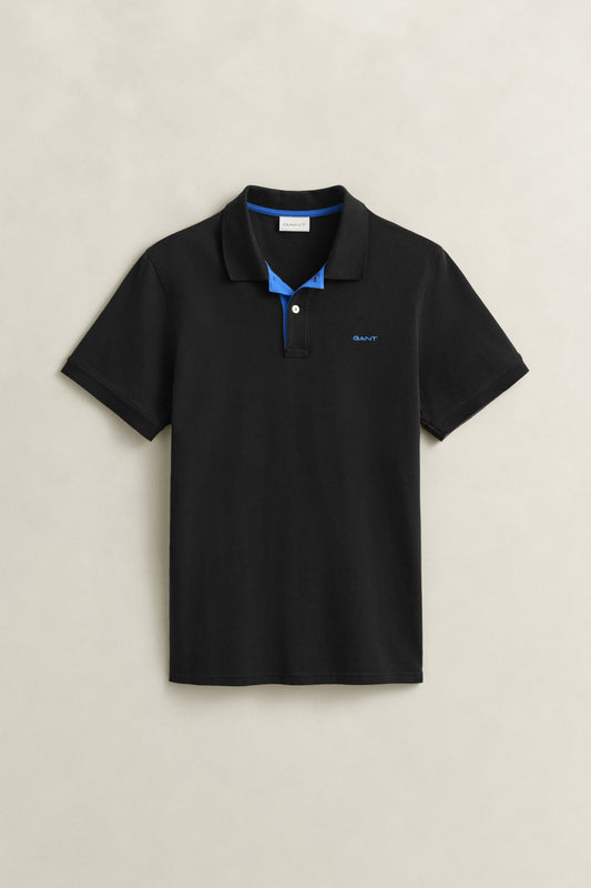 BLACK, REG CONTRAST PIQUE SS POLO BY GANT AU.