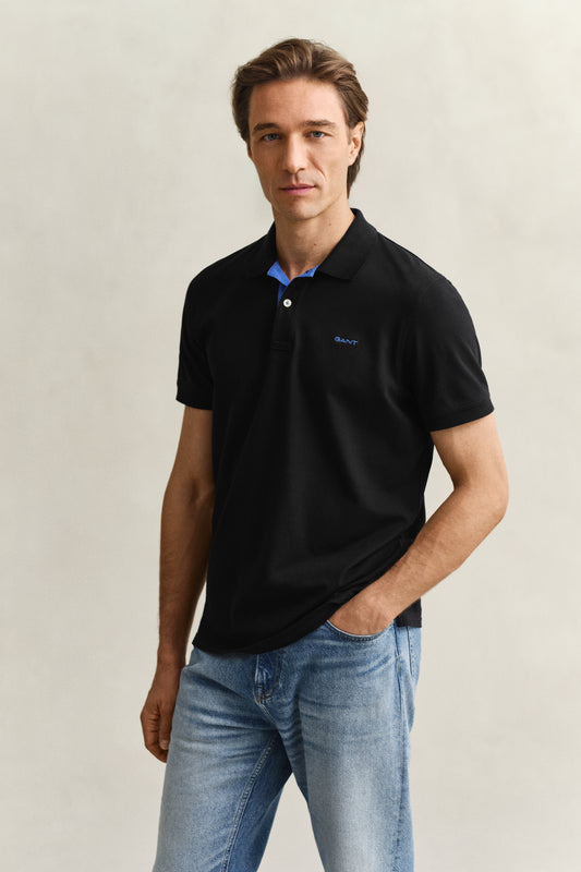 BLACK, REG CONTRAST PIQUE SS POLO BY GANT AU.