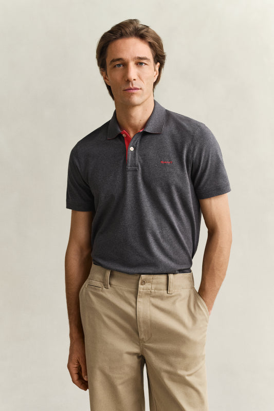 ANTRACIT MELANGE, REG CONTRAST PIQUE SS POLO BY GANT AU.
