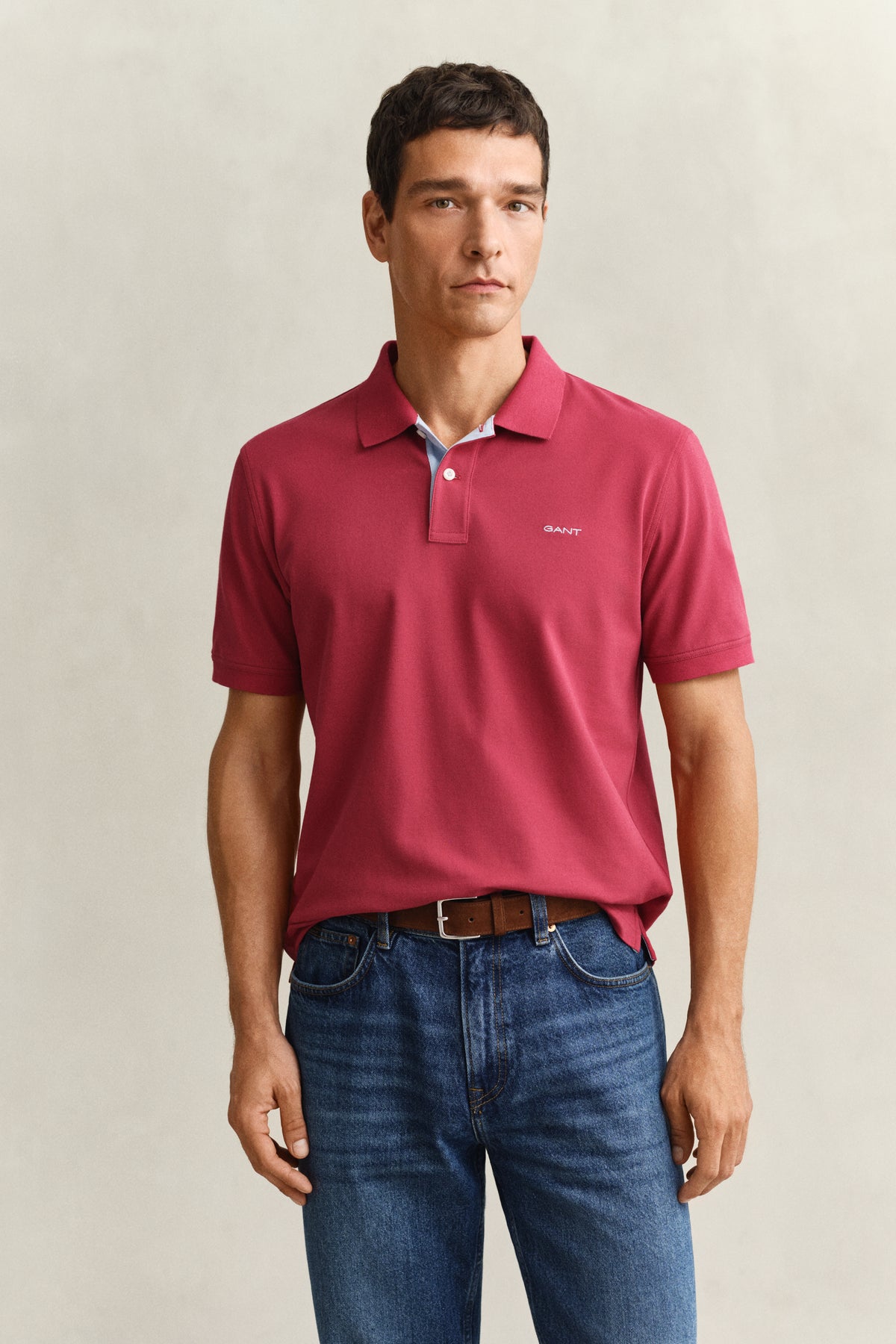 MUTED RED, Contrast Polo Shirt, FRONT-VIEW BY GANT AU.
