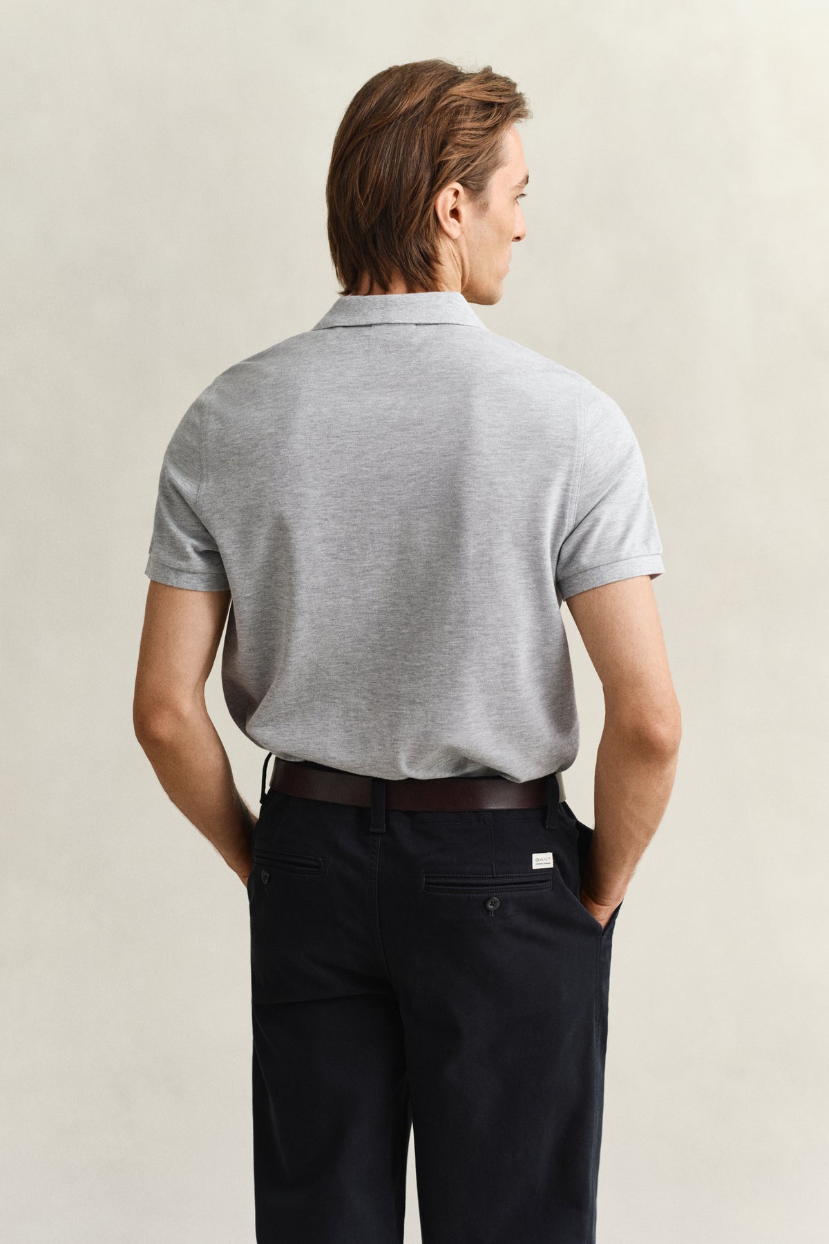 GREY MELANGE, Classic Regular Polo Shirt, BACK-VIEW BY GANT AU.