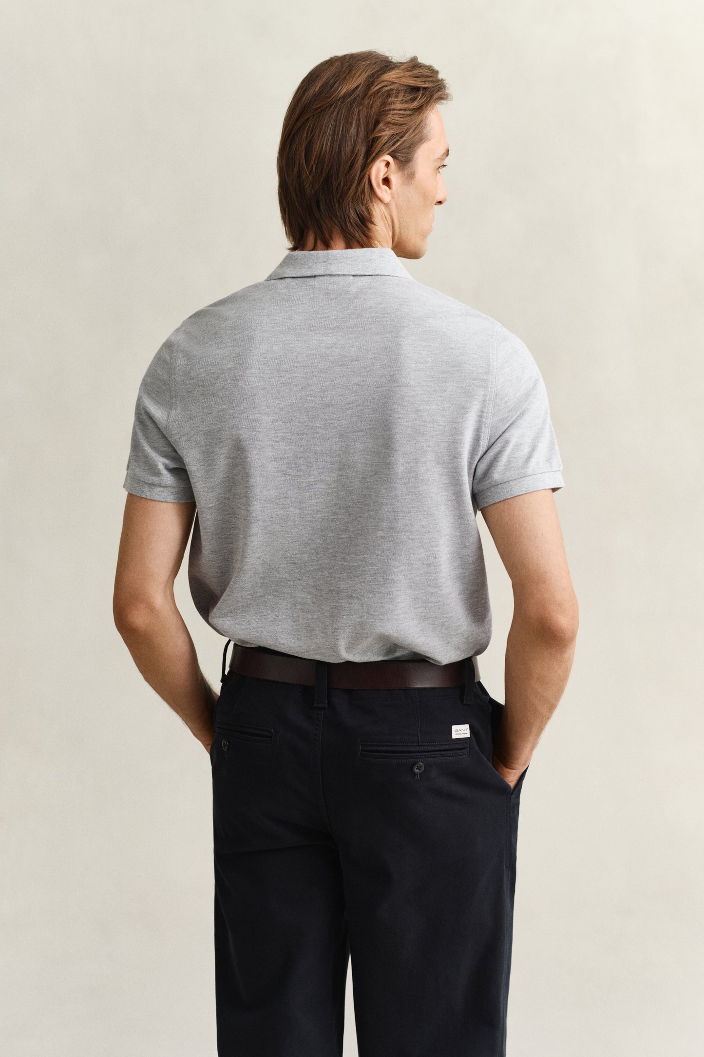 GREY MELANGE, Classic Regular Polo Shirt, BACK-VIEW BY GANT AU.