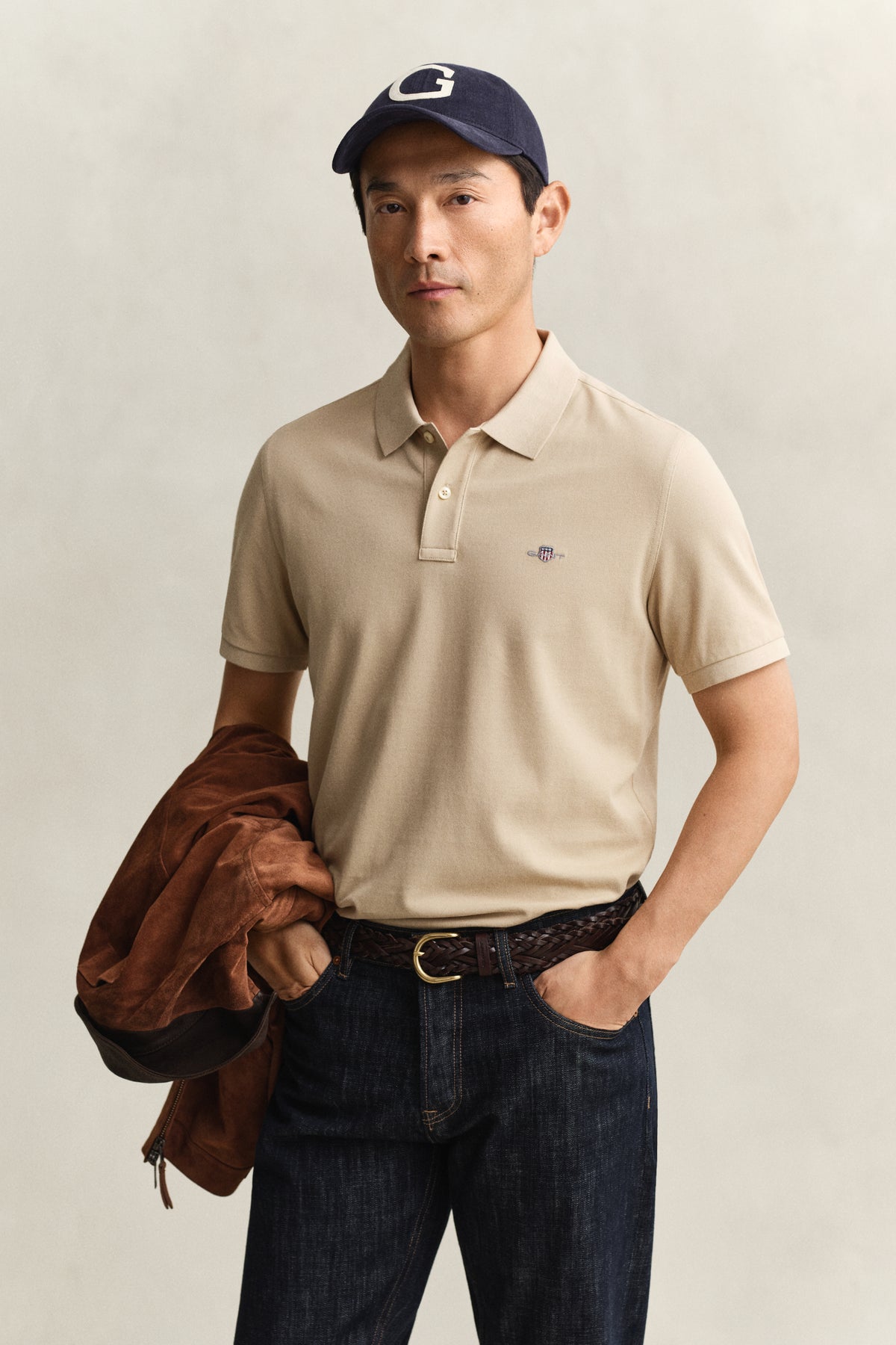OAT BEIGE, Classic Regular Polo Shirt, FRONT-VIEW BY GANT AU.