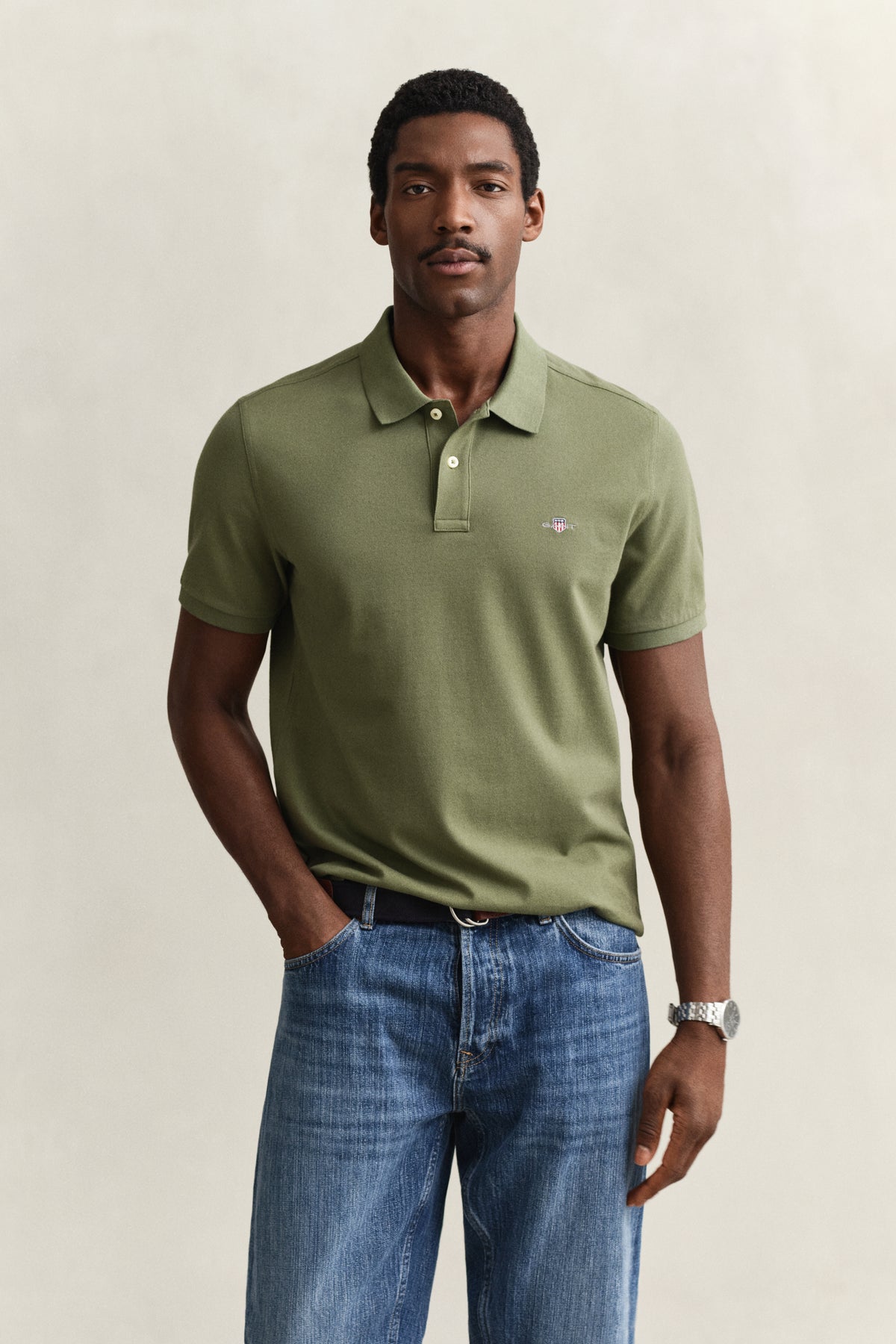 DRY HERB GREEN, Classic Regular Polo Shirt, FRONT-VIEW BY GANT AU.