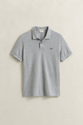 GREY MELANGE, SLIM SHIELD SS PIQUE POLO, FLAT-LAY BY GANT AU.