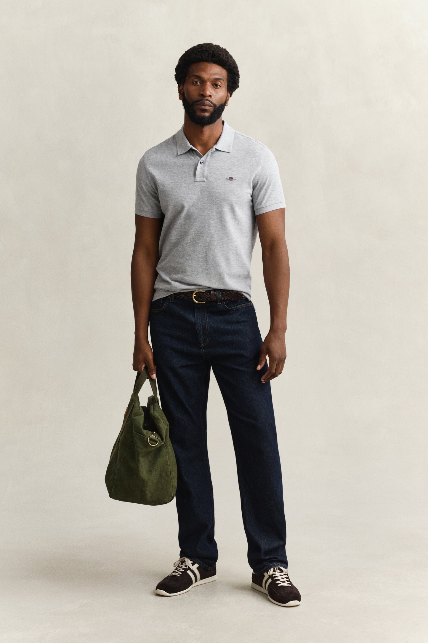 GREY MELANGE, SLIM SHIELD SS PIQUE POLO BY GANT AU.