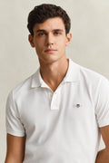 WHITE, SLIM SHIELD SS PIQUE POLO, CLOSE-UP BY GANT AU.