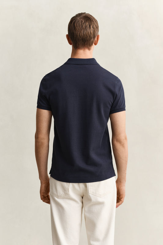EVENING BLUE, SLIM SHIELD SS PIQUE POLO, BACK-VIEW BY GANT AU.