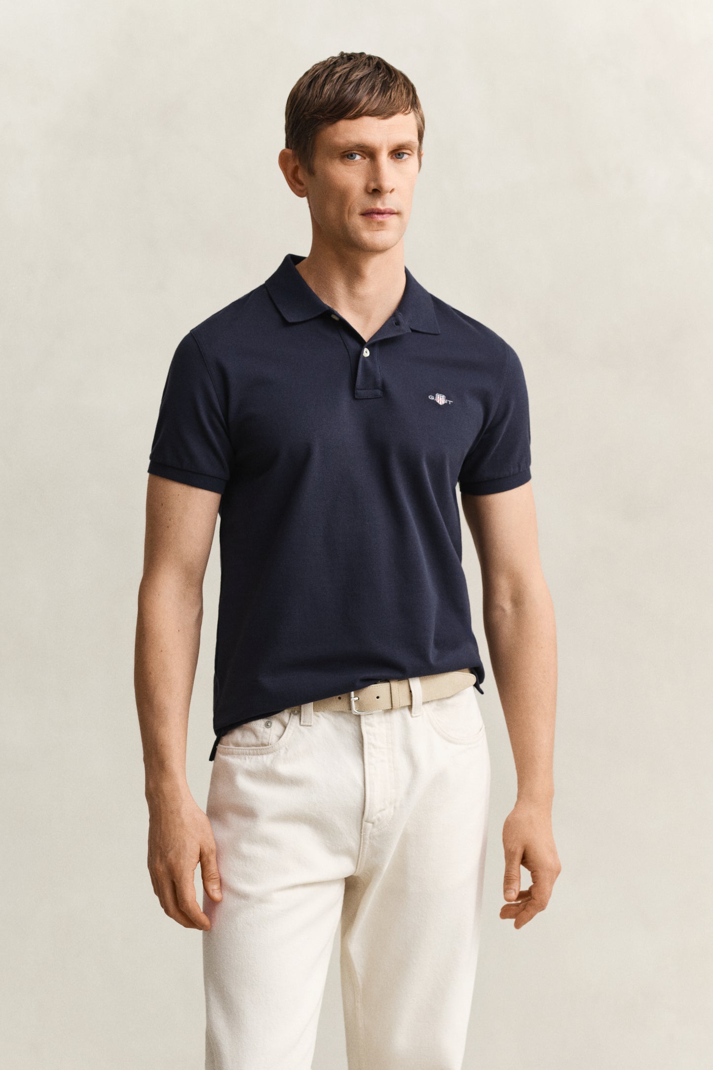 EVENING BLUE, SLIM SHIELD SS PIQUE POLO, FRONT-VIEW BY GANT AU.