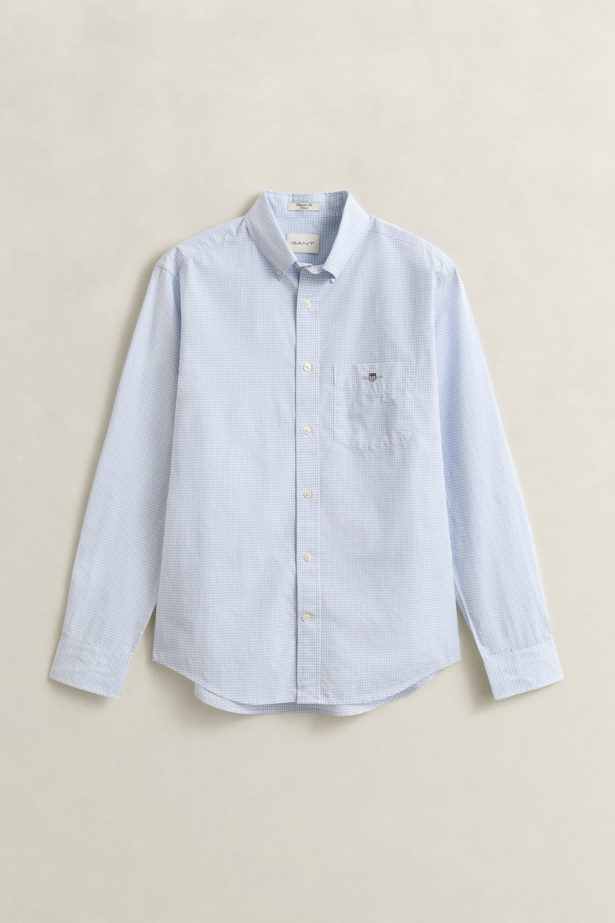 LIGHT BLUE, REG CLASSIC POPLIN GINGHAM SHIRT, FLAT-LAY BY GANT AU.