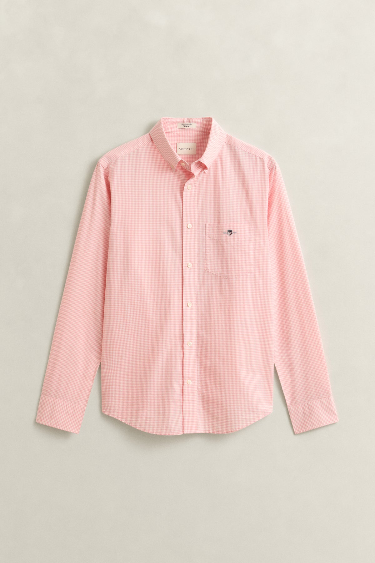 WASHED PINK, REG CLASSIC POPLIN GINGHAM SHIRT, FLAT-LAY BY GANT AU.