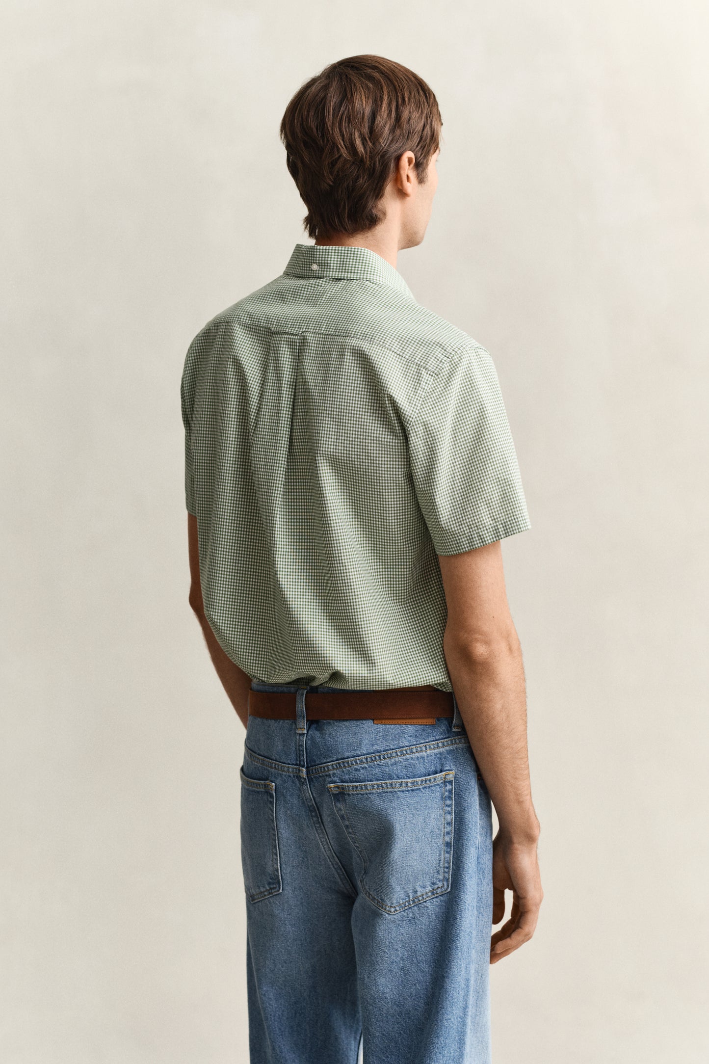 HERB GREEN, REG CLASSIC POPLIN GINGH SS SHIRT, BACK-VIEW BY GANT AU.
