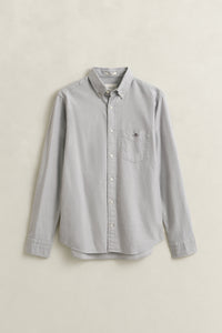 PEWTER GREY, REG CLASSIC OXFORD SHIRT, FLAT-LAY BY GANT AU.