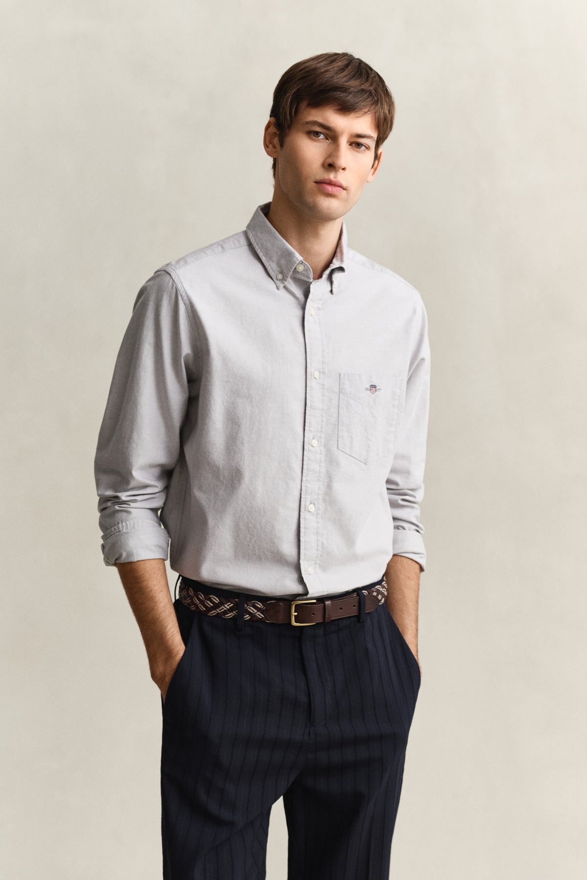 PEWTER GREY, REG CLASSIC OXFORD SHIRT, FRONT-VIEW BY GANT AU.
