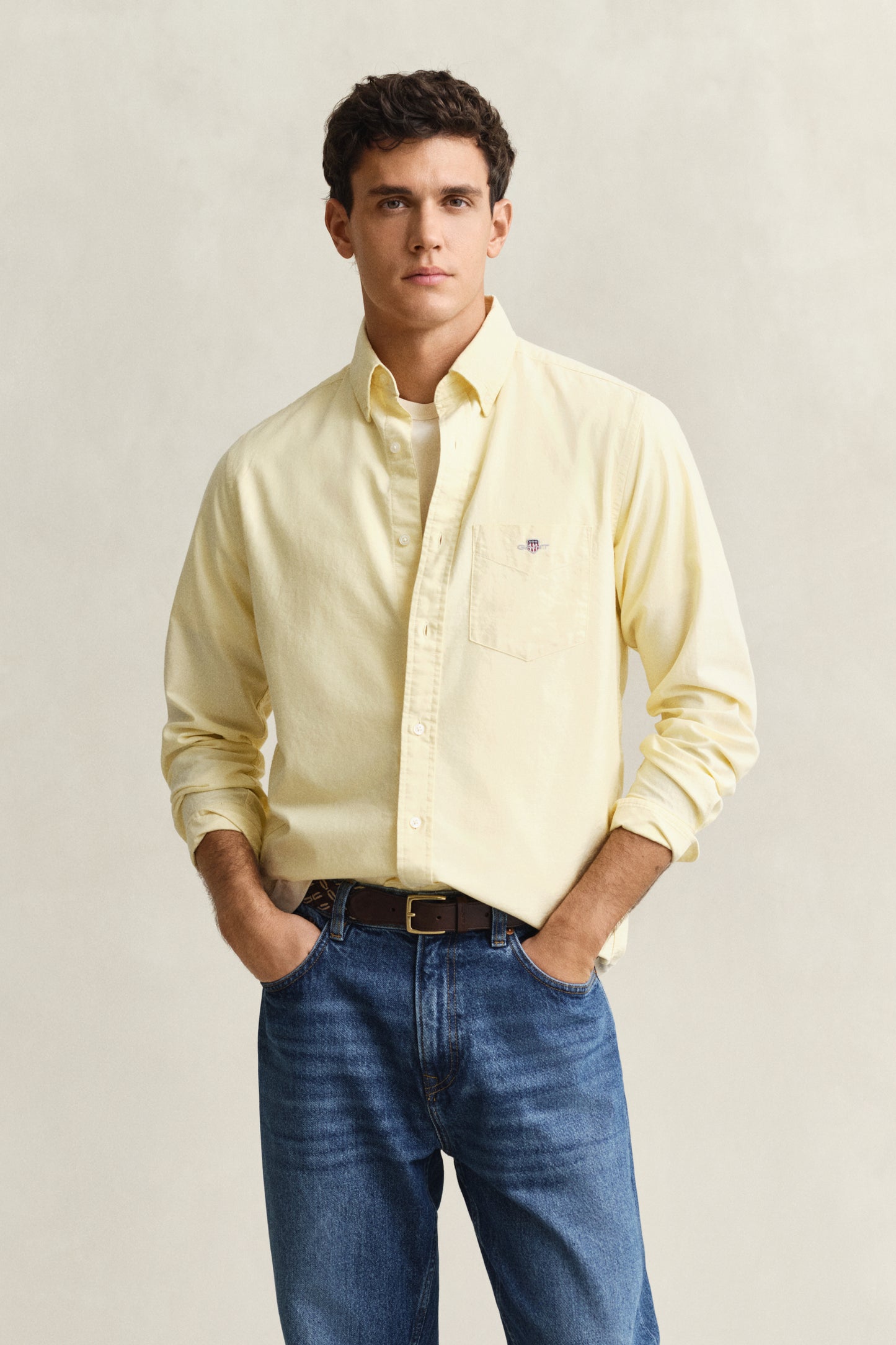LIGHT MUSTARD YELLOW, REG CLASSIC OXFORD SHIRT, FRONT-VIEW BY GANT AU.