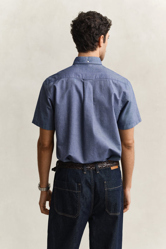 PERSIAN BLUE, REG CLASSIC OXFORD SS SHIRT, BACK-VIEW BY GANT AU.