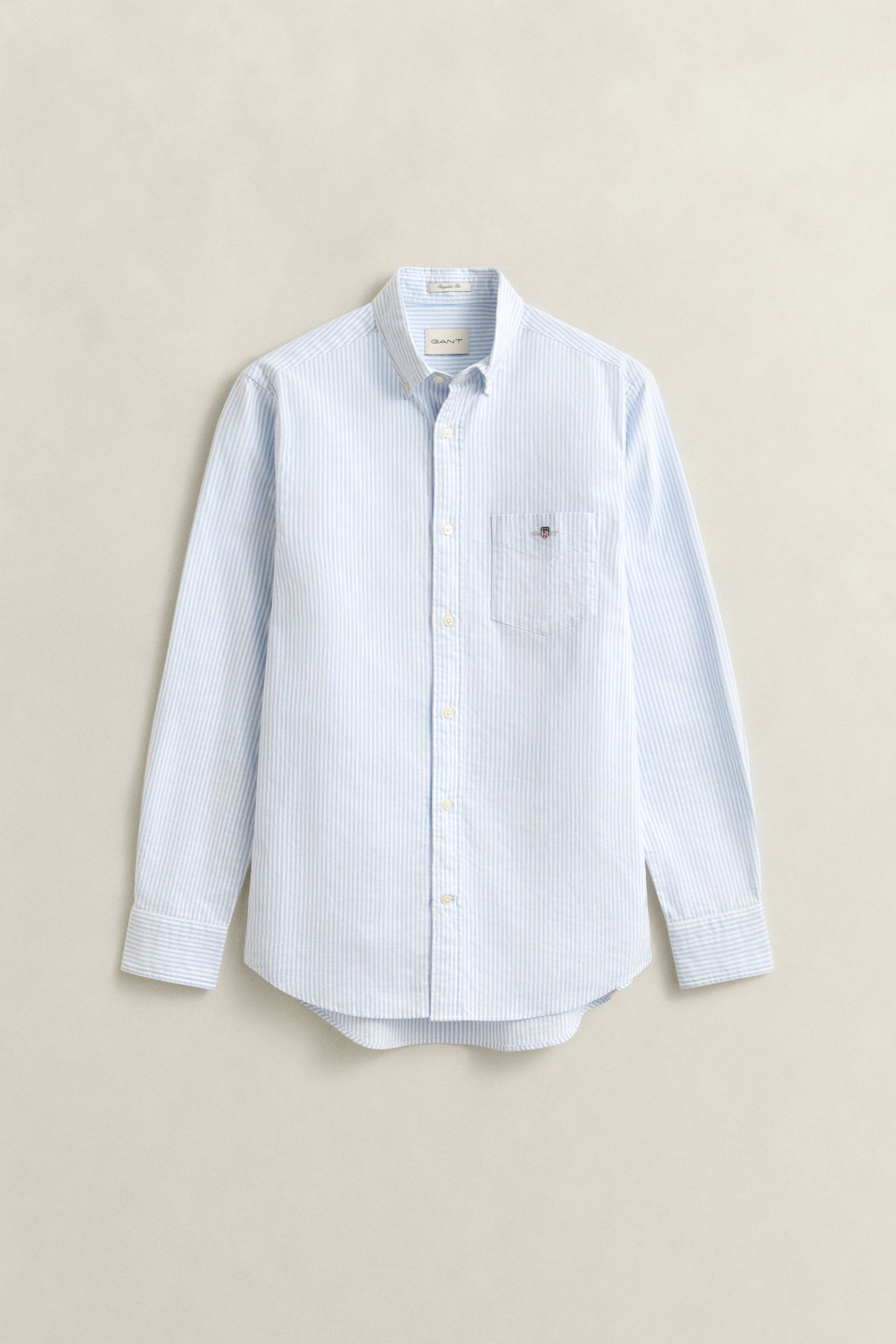 LIGHT BLUE, REG CLASSIC OXFORD STRIPE SHIRT BY GANT AU.