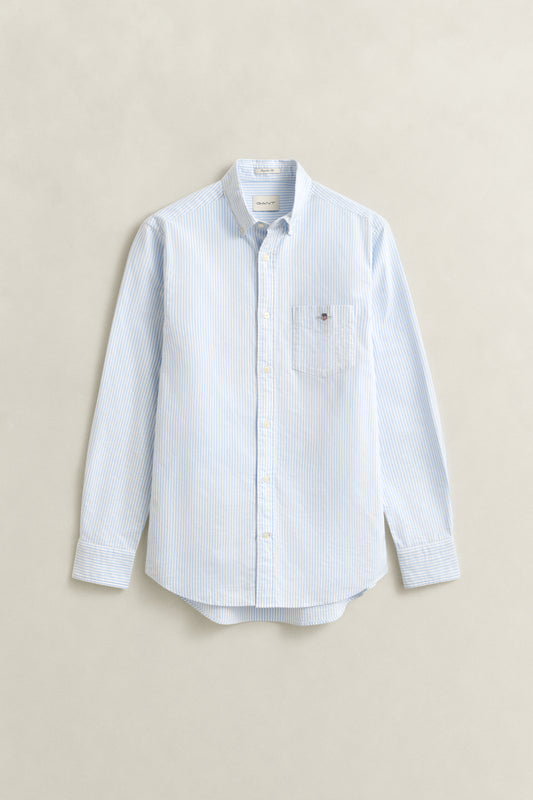 LIGHT BLUE, REG CLASSIC OXFORD STRIPE SHIRT BY GANT AU.