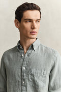 MODEL WEARING REG GMNT DYED LINEN SHIRT