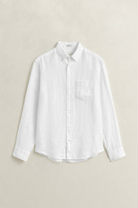 WHITE, REG GMNT DYED LINEN SHIRT, FLAT-LAY BY GANT AU.