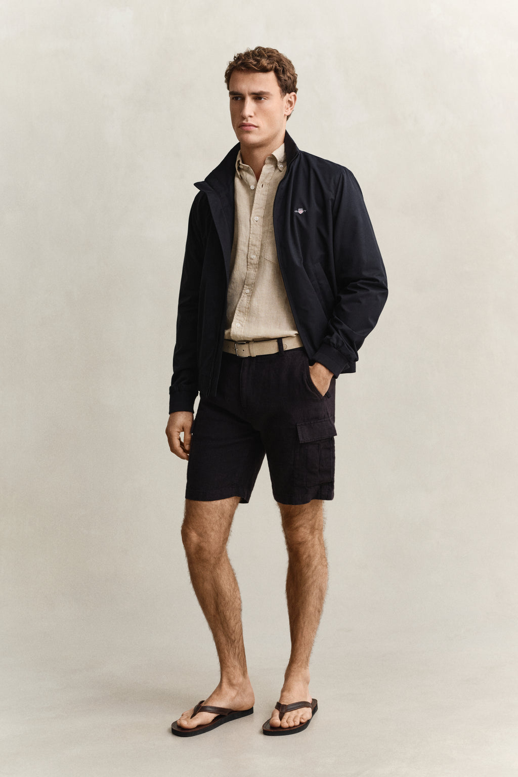 OAT BEIGE, REG GMNT DYED LINEN SHIRT BY GANT AU.