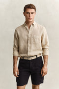 OAT BEIGE, REG GMNT DYED LINEN SHIRT, FRONT-VIEW BY GANT AU.