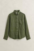 DRY HERB GREEN, REG GMNT DYED LINEN SHIRT, FLAT-LAY BY GANT AU.