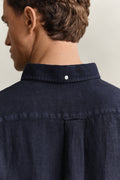 MODEL WEARING REG GMNT DYED LINEN SHIRT