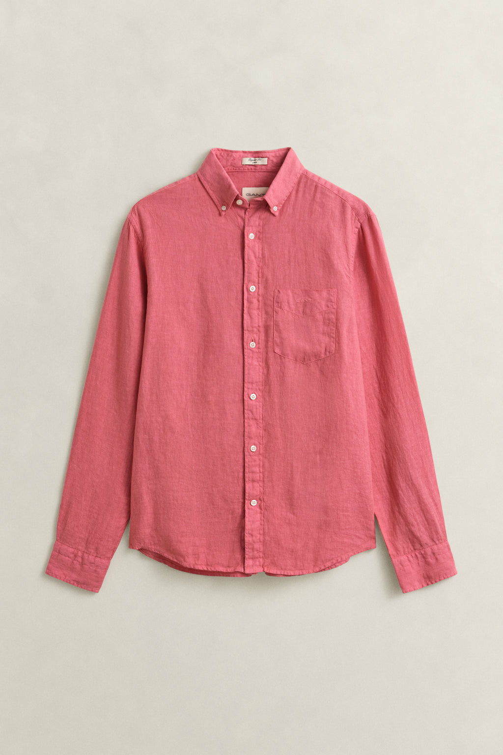 ROSE PINK, REG GMNT DYED LINEN SHIRT, FLAT-LAY BY GANT AU.