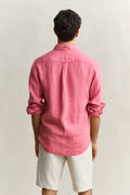 ROSE PINK, REG GMNT DYED LINEN SHIRT, BACK-VIEW BY GANT AU.